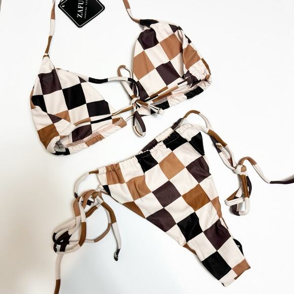 ZAFUL HALTER BIKINI WOMEN TRIANGLE BIKINI BROWN WOMEN SET SIZE SMALL BRAND NEW - Picture 7 of 7